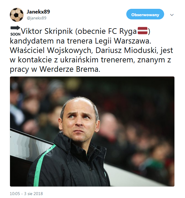 Były trener Werderu kandydatem na nowego szkoleniowca Legii